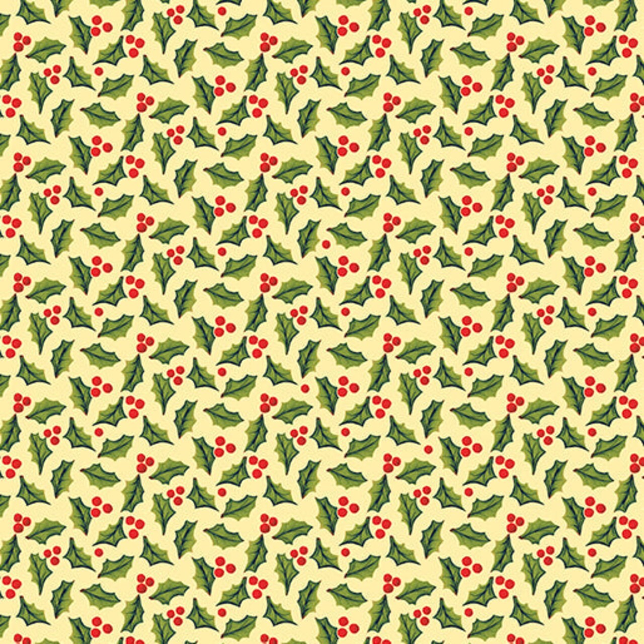 Benartex Christmas Jolly Holly and Berries on Butter Yellow 100% Cotton